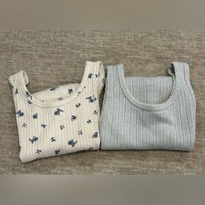 Abercrombie Kids Girls Tank Tops Size 11/12 Lot of 2 Ribbed Cream Floral Basic